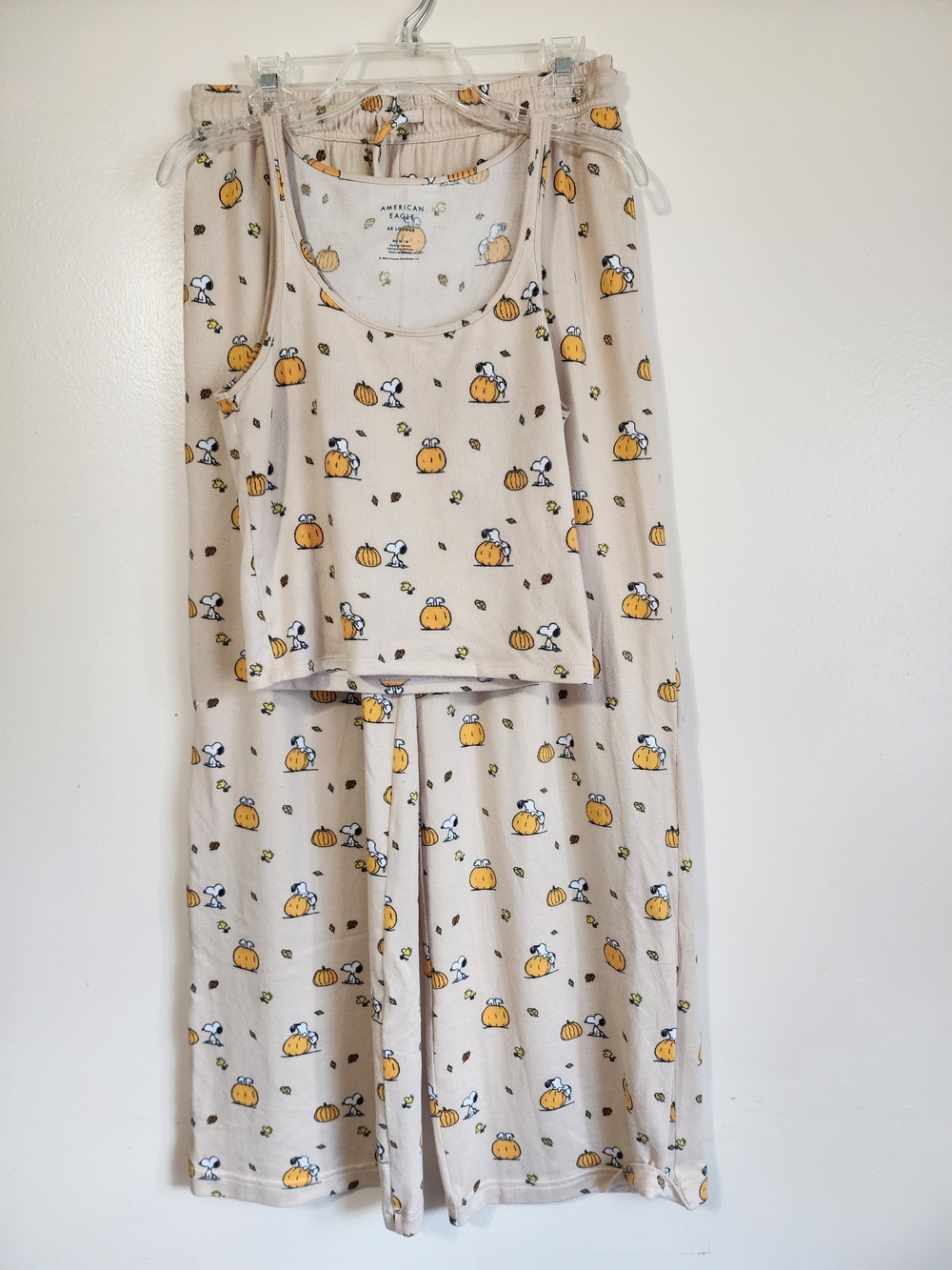American Eagle Outfitters Pumpkin Print Pajama Set - Cream/Yellow